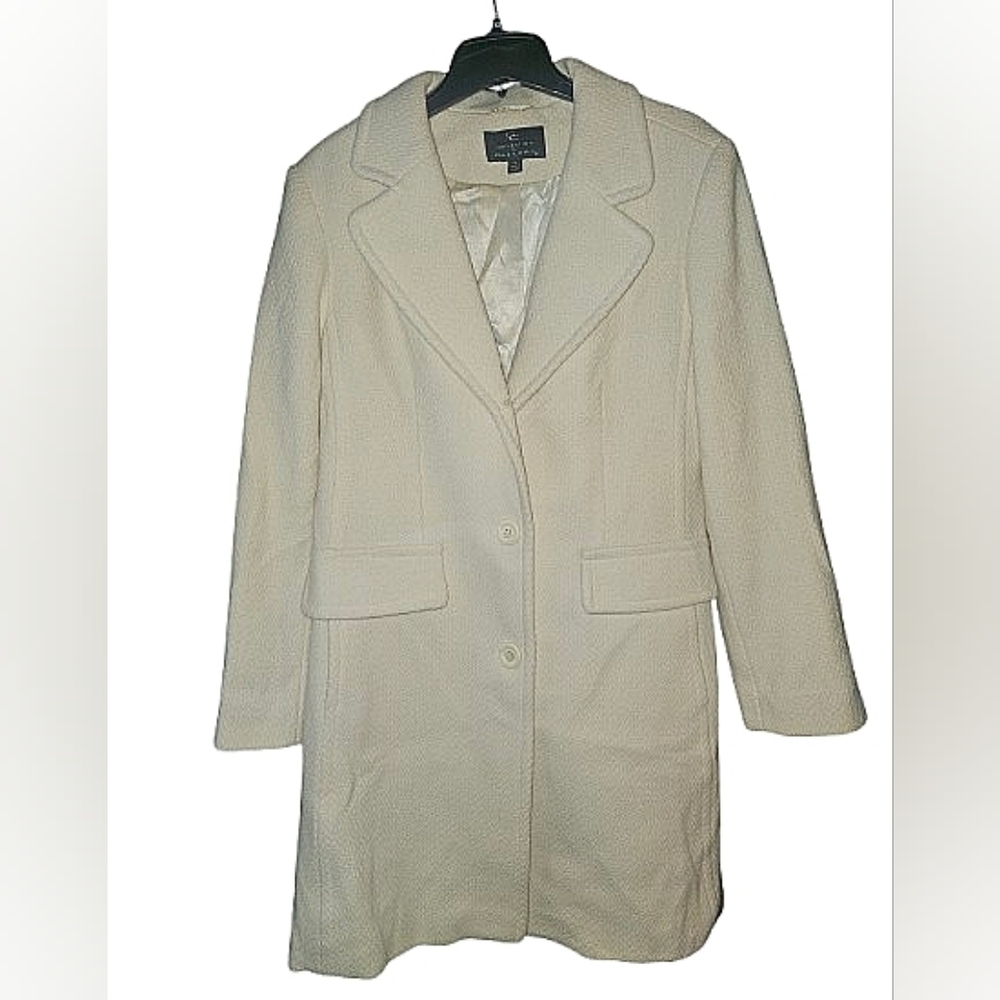 Gallery Women's Ivory Wool Trench Coat 16